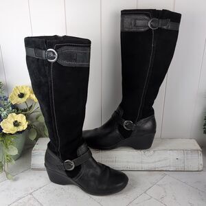 Clarks Black Suede Bendables Wedge Knee High Boots Women’s 8M